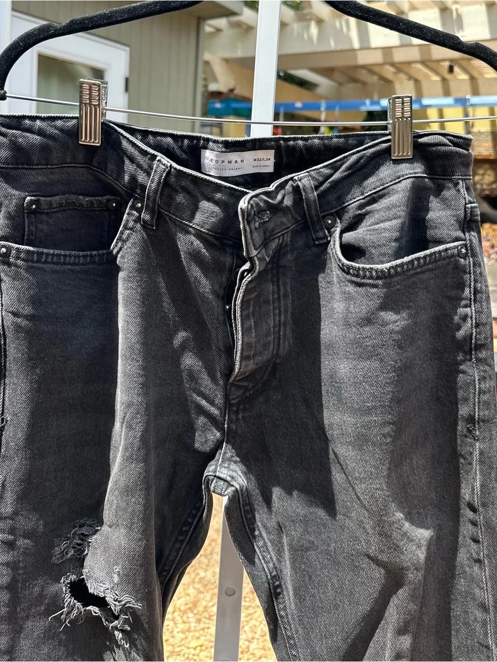 Topman Black Skinny Jeans with Knee Rips